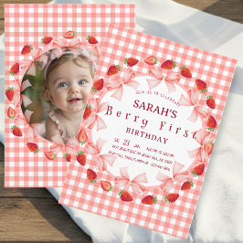 Convites Coquette Berry First Birthday Red Gingham Photo