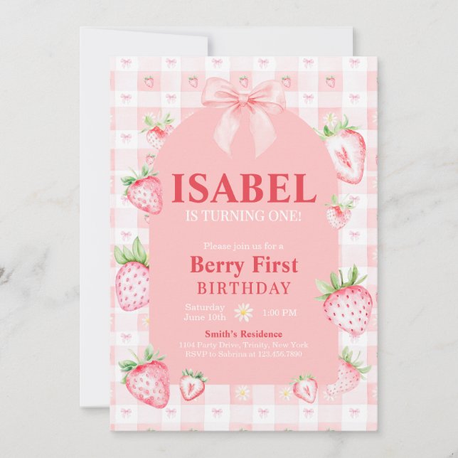 Convites Coquette Berry Primeiro Aniversário (Frente)