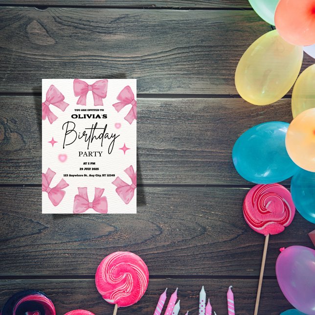 Convites Coquette Birthday Invitation, Pink Bow Aesthetic  (Criador carregado)