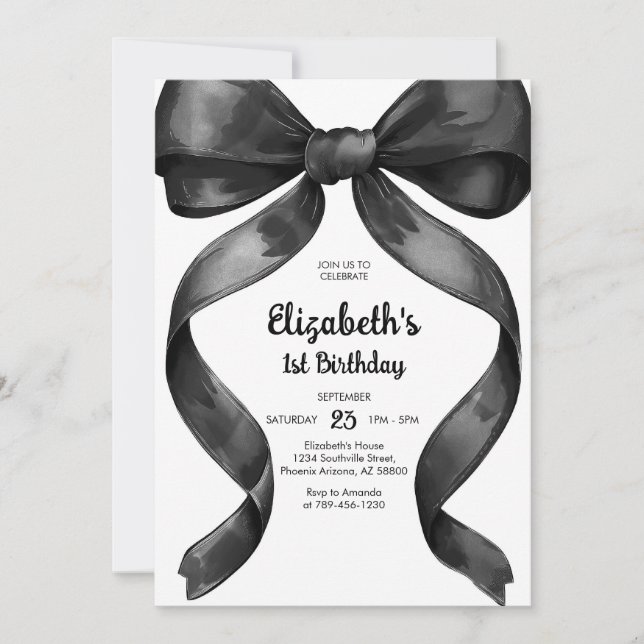 Convites Coquette Black Bow Birthday Invitation (Frente)