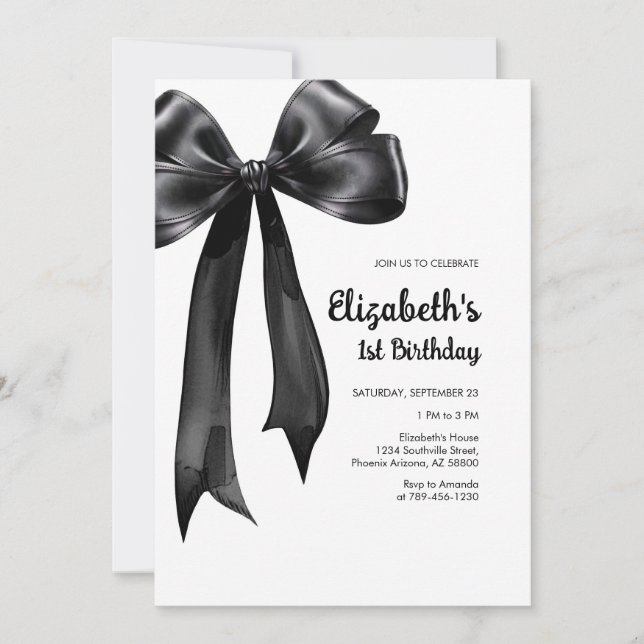 Convites Coquette Black Bow Birthday Invitation (Frente)