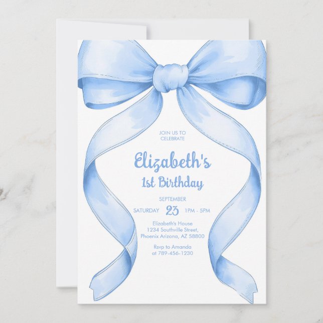 Convites Coquette Blue Bow Birthday Invitation (Frente)