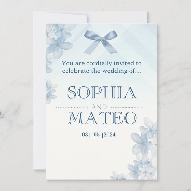 Convites Coquette Blue Watercolor Floral Wedding Invitation (Frente)