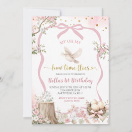 Convites coquette blush pink Spring bird birthday 