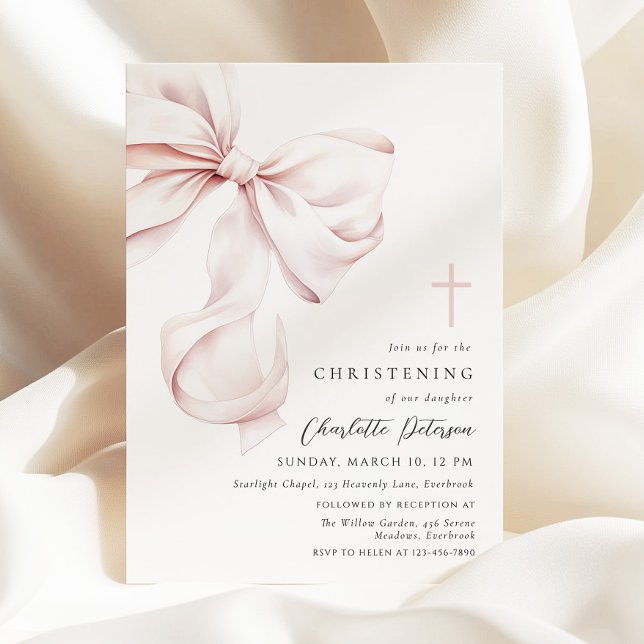 Convites Coquette Bow Christening Invitation (Criador carregado)