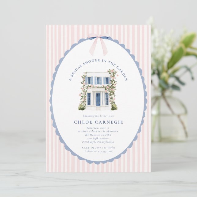 Convites Coquette Bow Garden Manor Bridal Shower Invitation (Em pé/Frente)