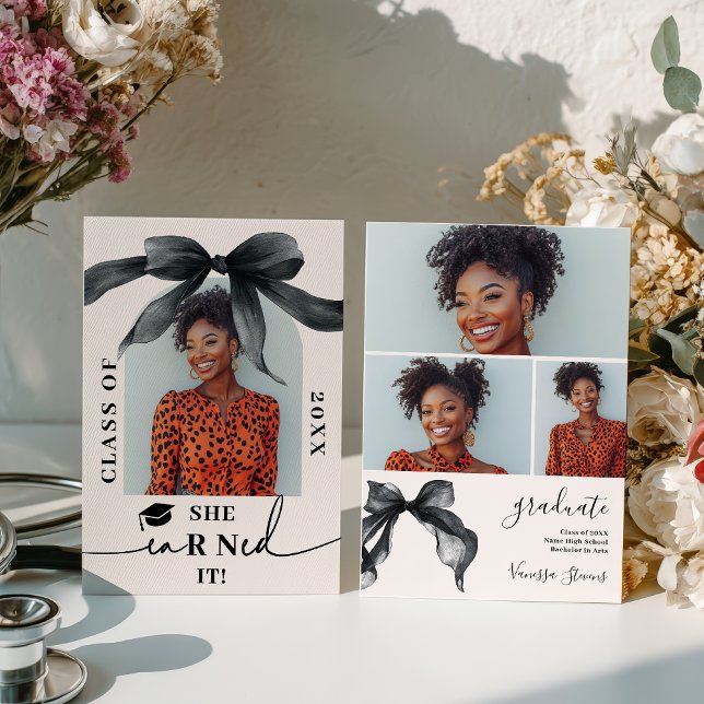 Convites Coquette Bow Nurse 4-Photo Graduation (Coquette Bow Nurse 4-Photo Graduation Invitation)