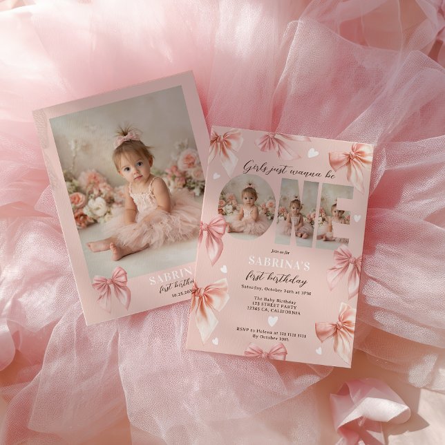 Convites Coquette Bow Pink Girls Just wanna First Birthday (Coquette Bow Pink Girls Just wanna First Birthday Invitation)