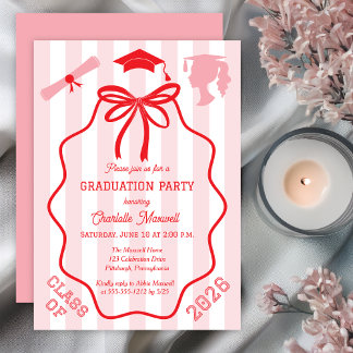 Convites Coquette Bow | Pink Stripes Graduation Party