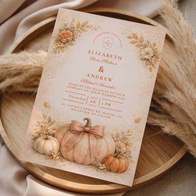 Convites Coquette Bow Pumpkin Fall Wedding (Criador carregado)