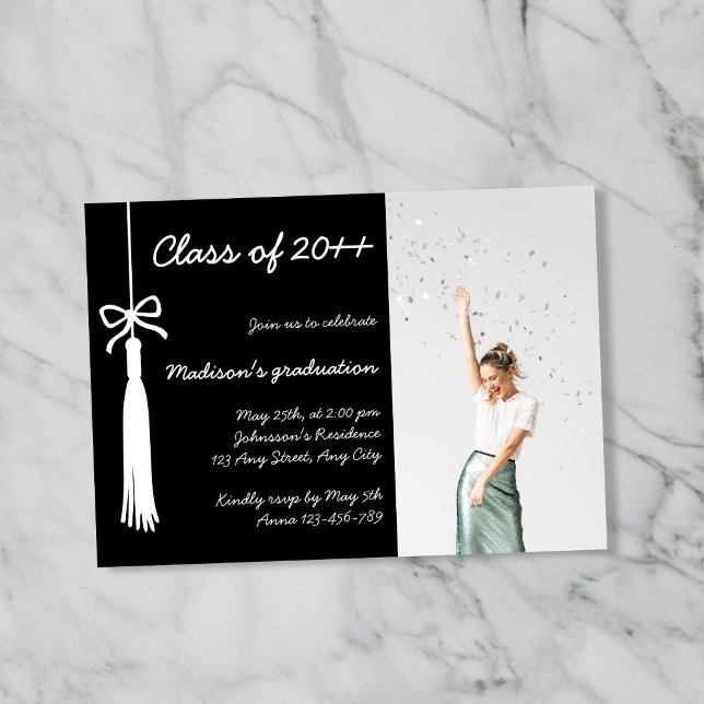 Convites Coquette Bow Tassel Black Photo 2026 Graduation (Coquette Bow Tassel Black Photo 2026 Graduation Invitation)