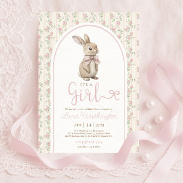 Convites Coquette Bunny Pink Bow Roses Girl Baby Shower