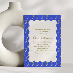 Convites Coquette Cherries Bright Blue Cherry Chá de fralda