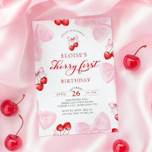 Convites Coquette Cherry Primeiro Aniversário