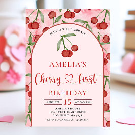 Convites Coquette Cherry Primeiro Aniversário Red Cherry An