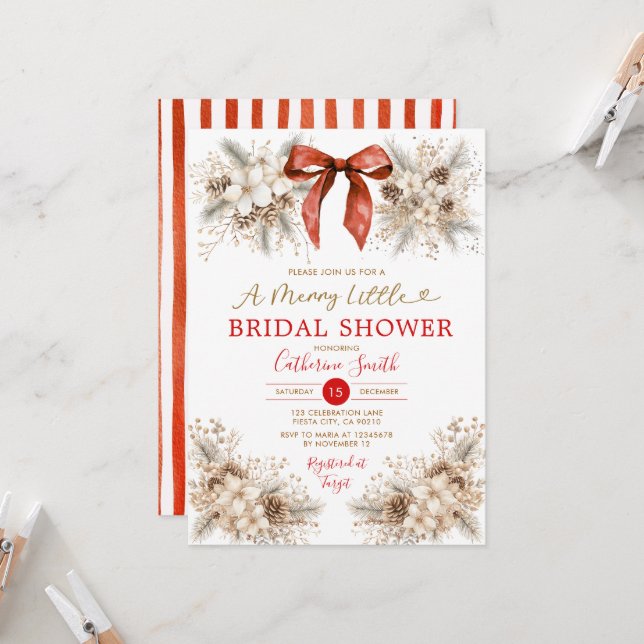 Convites Coquette Christmas Bridal Shower Invitation (Frente/Verso In Situ)