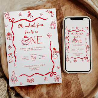 Convites Coquette Christmas First Birthday Invitation