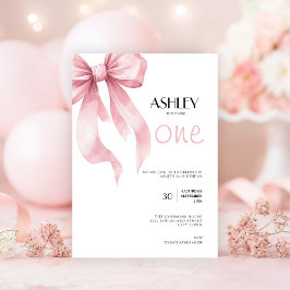 Convites Coquette de Laço Rosa para Garotas 1º Aniversário