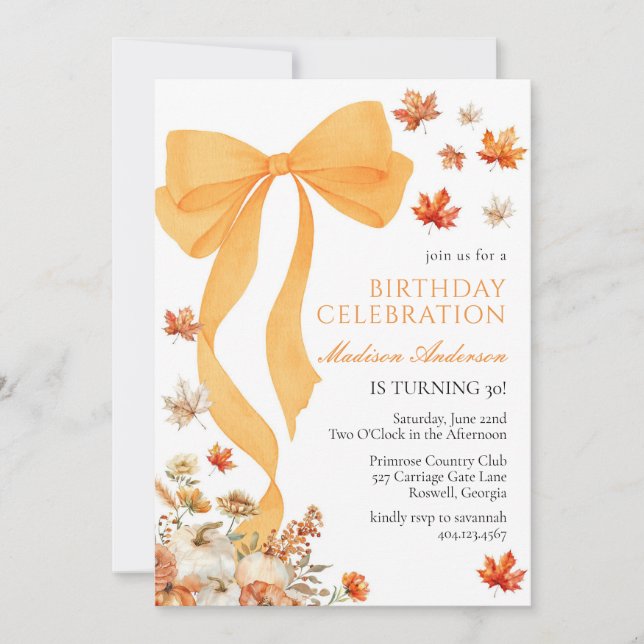 Convites Coquette Fall Birthday Invitation (Frente)