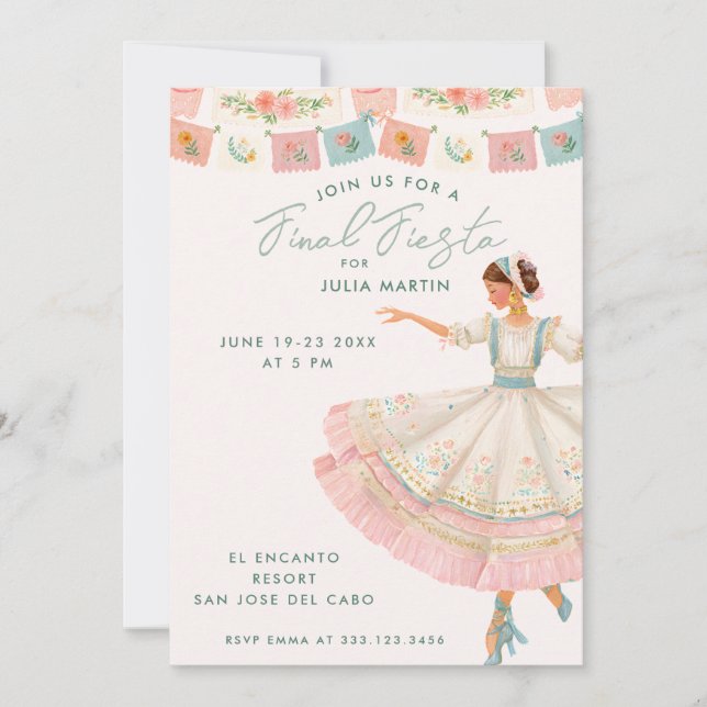 Convites Coquette Final Fiesta Bachelorette Invitation (Frente)