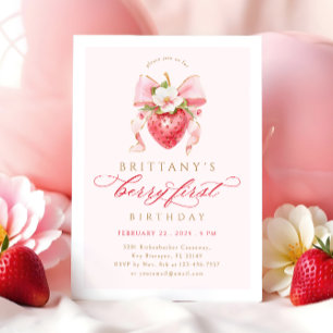 Convites Coquette Floral Berry Primeiro Aniversário