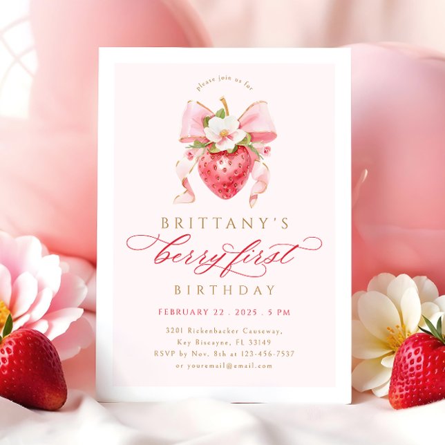 Convites Coquette Floral Berry Primeiro Aniversário (Criador carregado)