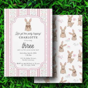 Convites Coquette Floral de Coelho com Laço para Aniversári