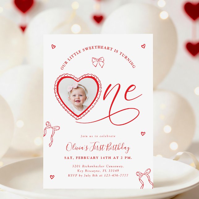 Convites Coquette Heart First Birthday Invitation (Criador carregado)