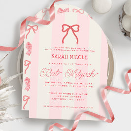 Convites Coquette Laço Rosa e Listras Bat Mitzvah