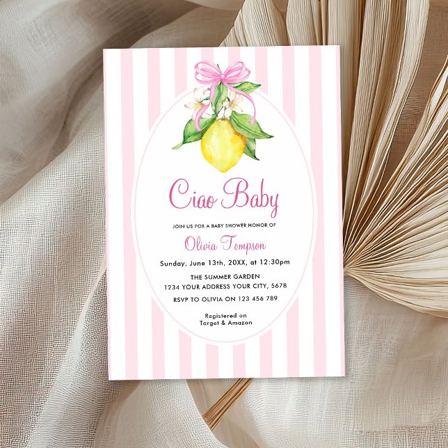 Convites Coquette Limão Rosa Ciao Baby Shower (Criador carregado)