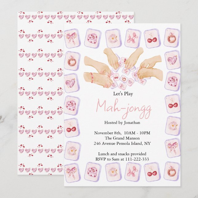 Convites Coquette Mahjong Party (Frente/Verso)