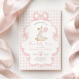 Convites Coquette One Silly Goose Pink Bow 1st Birthday