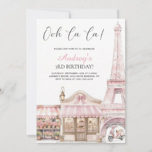 Convites Coquette Paris Café Rosa Torre Eiffel Aniversário