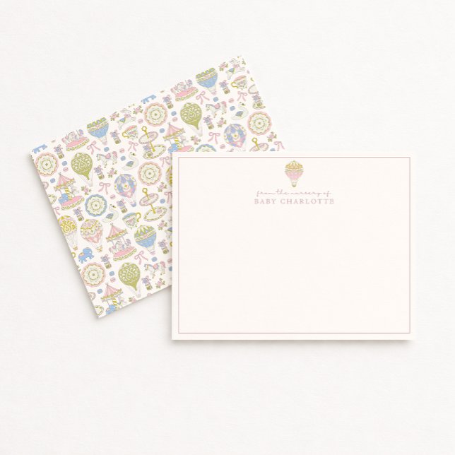 Convites Coquette Pastel Circus Balloon Nursery Note Card (Criador carregado)