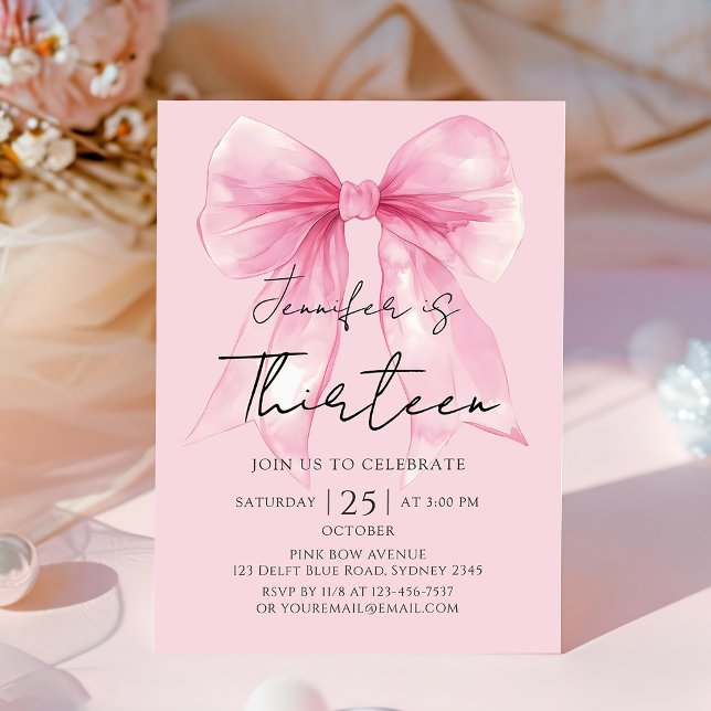 Convites Coquette Pink Bow 13 Birthday Invitation (Criador carregado)