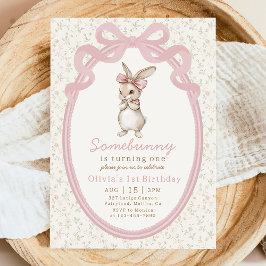 Convites Coquette Pink Bow Bunny Baby Shower Invitation
