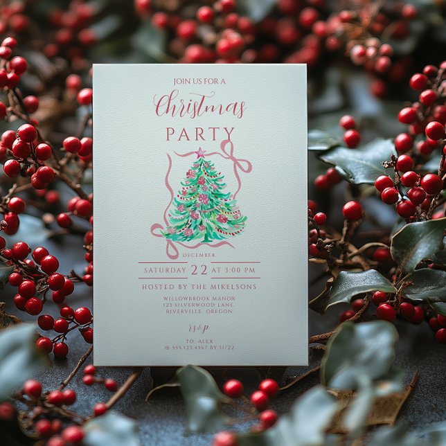 Convites Coquette Pink Bow Christmas (Criador carregado)