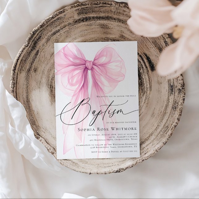 Convites Coquette Pink Bow Girl Baptism (Criador carregado)