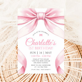 Convites  Coquette Pink Bow Girl First Birthday Invitation