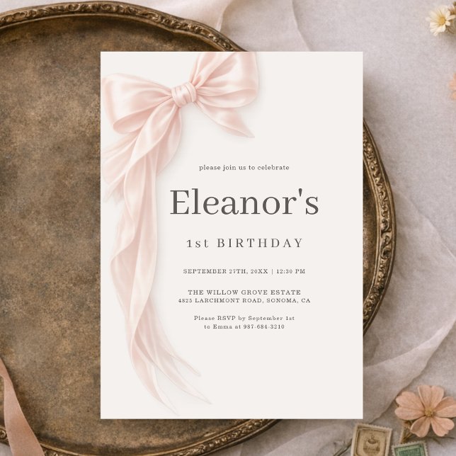 Convites Coquette Pink Bow Girl's 1st Birthday (Criador carregado)