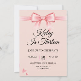 Convites Coquette Pink Bow Girls Birthday Party Invitation