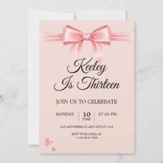 Convites Coquette Pink Bow Girls Birthday Party Invitation