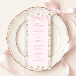 Convites Coquette Pink Bow Roses Baby Shower Menu