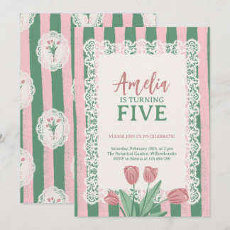 Convites Coquette Pink Bow Vintage Tulip Any Age Birthday