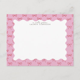 Convites Coquette Pink Bow Wavy Border Note card