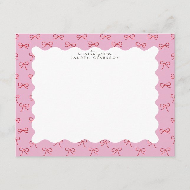 Convites Coquette Pink Bow Wavy Border  Note card (Frente)