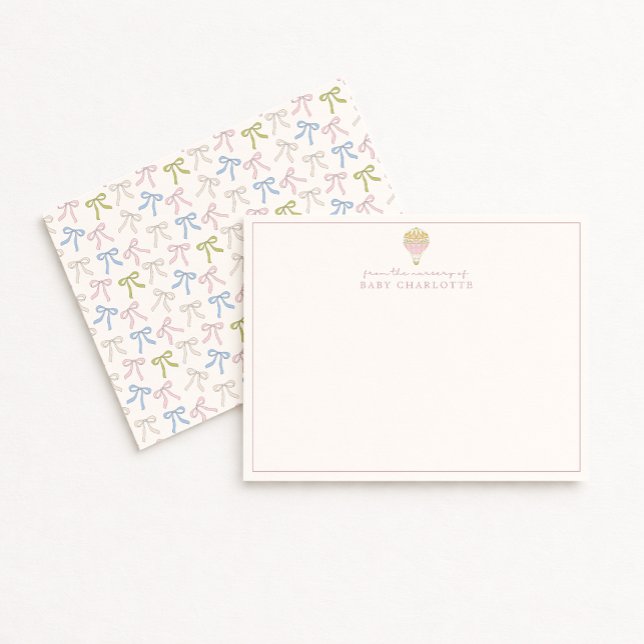 Convites Coquette Pink Hot Air Balloon Nursery Note Card (Criador carregado)