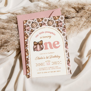 Convites Coquette Pumpkin Gingham Fall Floral primeiro aniv