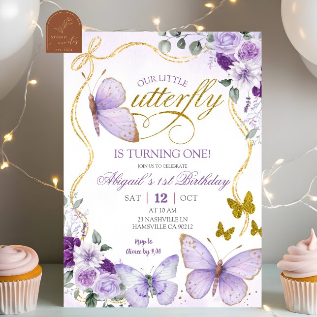Convites Coquette Purple Butterfly Birthday (Criador carregado)