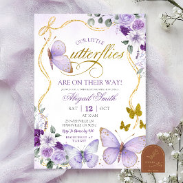 Convites Coquette Purple Butterfly Twins Baby Shower